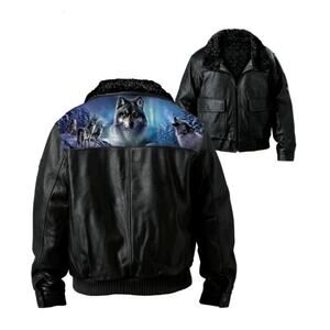 Bradford Exchange James Meger Spirits Of The Pack Leather Bomber Jacket XL